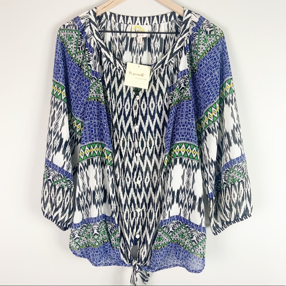 NWT Fig & Flower Boho Tie Front Blouse XL